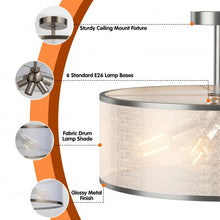 Load image into Gallery viewer, 6-Light Semi Flush Mount Ceiling Light Pendant Lamp w/ Fabric Drum-shaped Shade
