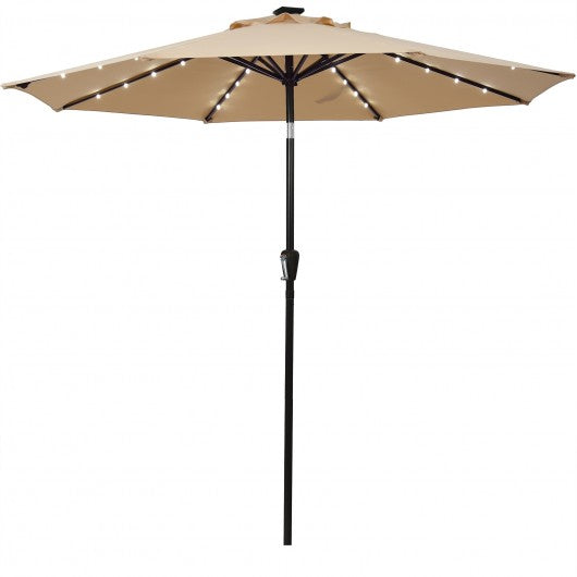 9 Ft and 32 LED Lighted Solar Patio Market Umbrella Shelter with Tilt and Crank-Beige