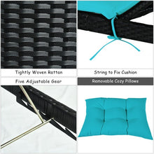 Load image into Gallery viewer, Patio Rattan Lounge Chair Back Adjustable Chaise Recliner  w/Cushioned-Turquoise
