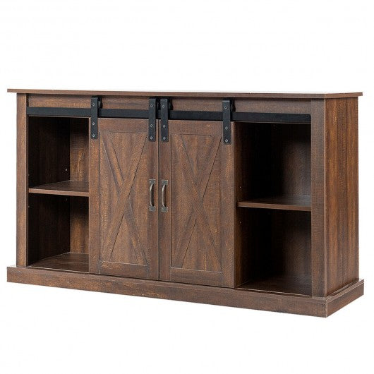 Sliding Barn Door TV Stand with Storage-Brown
