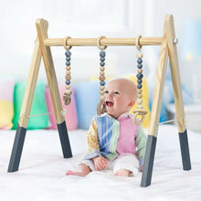 Load image into Gallery viewer, 3 Wooden Baby Teething Toys Hanging Bar-Gray
