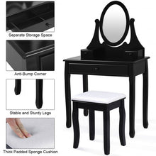 Load image into Gallery viewer, Vanity Wooden Makeup Dressing Table Stool Set -Black

