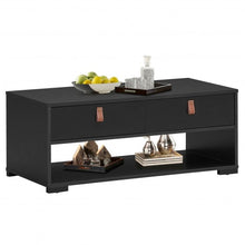 Load image into Gallery viewer, Wood Cocktail Coffee Table with 2 Drawers and Open Storage Shelf-Black
