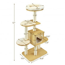 Load image into Gallery viewer, 4 Levels Modern Wood Cat Tower with Washable Mats-Walnut
