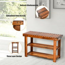 Load image into Gallery viewer, 3-Tier Wood Shoe Rack Shoe Bench Freestanding Boots Organizer
