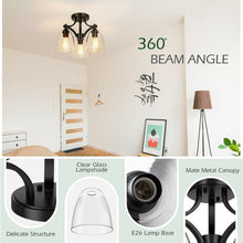 Load image into Gallery viewer, 3-Light Semi Flush Mount Ceiling Light with Vintage Clear Glass Pendant
