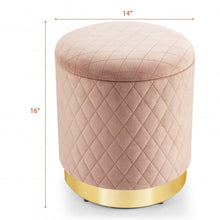 Load image into Gallery viewer, Round Storage Ottoman with Exquisite Pattern and Golden Metal Base for Bedroom
