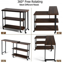 Load image into Gallery viewer, 360° Rotating Sofa Side Table with Storage Shelves and Wheels-Walnut
