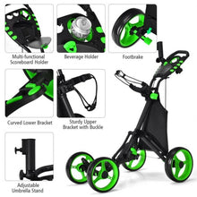 Load image into Gallery viewer, Lightweight Foldable Collapsible 4 Wheels Golf Push Cart-Green
