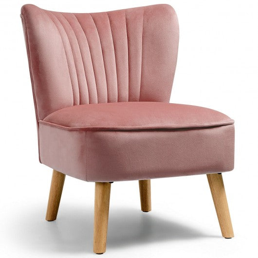 Armless Accent Chair Modern Velvet Leisure Chair-Pink