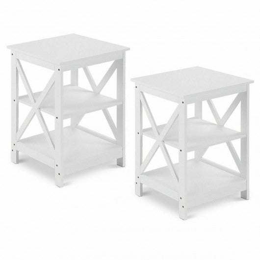 2PCS 3-Tier Display Storage End Table-White