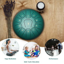Load image into Gallery viewer, 10&quot; High Carbon 11 Notes Steel Tongue Drum with Drum Hammer-Green
