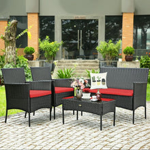 Load image into Gallery viewer, 4 Pcs Patio Rattan Cushioned Sofa Furniture Set w/Tempered Glass Coffee Table
