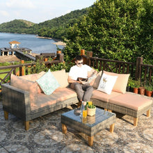 Load image into Gallery viewer, 4PCS Patio Rattan Furniture Set Cushioned Loveseat-Brown
