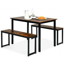 Load image into Gallery viewer, 3-Piece Kitchen Dining Table Set with 2 Benches for Limited Space -Coffee
