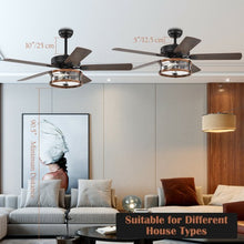 Load image into Gallery viewer, 52&quot; Retro Ceiling Fan Lamp with Glass Shade Reversible Blade Remote Control
