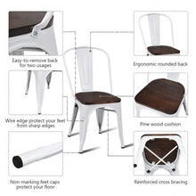 Load image into Gallery viewer, 4 pcs Tolix Style Metal Dining Side Chair Stackable Wood Seat-White

