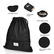 Load image into Gallery viewer, Drawstring Backpack String Bag Foldable Sports Sack with Zipper Pocket-Black
