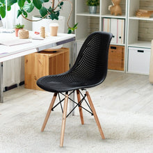 Load image into Gallery viewer, 4 Pcs Modern Plastic Hollow Chair Set with Wood Leg-Black
