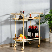 Load image into Gallery viewer, 2 Tier Metal Frame Rolling Kitchen Cart with Glass Shelves
