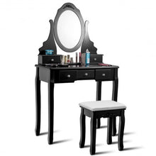 Load image into Gallery viewer, Wooden Vanity Set with 360� Rotating Oval Mirror and Cushioned Stool-Black
