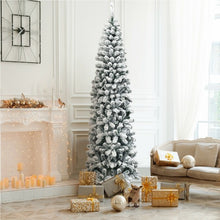 Load image into Gallery viewer, 7.5 Feet Unlit Hinged Snow Flocked Artificial Pencil Christmas Tree with 641 Tips
