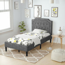 Load image into Gallery viewer, Linen Twin Upholstered Platform Bed with Frame Headboard Mattress Foundation
