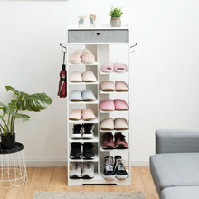 Load image into Gallery viewer, Wooden Free Standing Shoe Storage Shelf with Fabric Drawer-White
