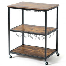 Load image into Gallery viewer, 3-Tier Metal Frame Rolling Kitchen Island Trolley Cart-Coffee
