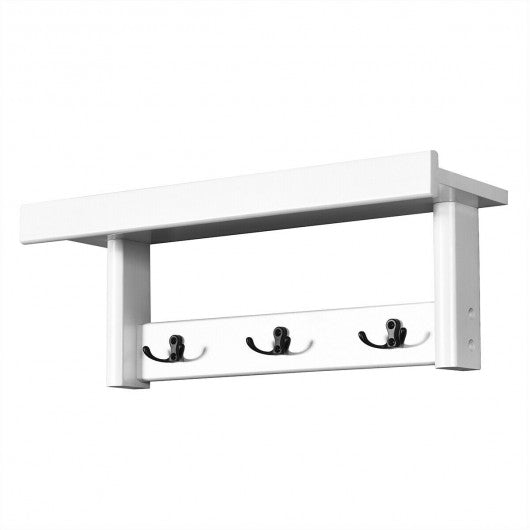 Entryway Hanging Wood Coat Rack with 3 Double Hooks-White