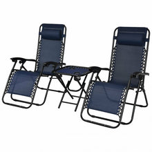 Load image into Gallery viewer, 3 pcs Folding Portable Zero Gravity Reclining Lounge Chairs Table-Navy
