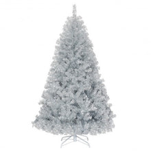 Load image into Gallery viewer, 6ft Hinged Unlit Artificial Silver Tinsel Christmas Tree Holiday w/ Metal Stand
