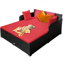 Load image into Gallery viewer, Outdoor Patio Rattan Daybed Thick Pillows Cushioned Sofa Furniture-Red
