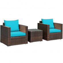 Load image into Gallery viewer, 3 Pcs Patio Conversation Rattan Furniture Set with Cushion-Turquoise
