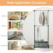 Load image into Gallery viewer, 2-Rod Adjustable Garment Rack with Shelf &amp; Storage Boxes
