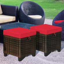 Load image into Gallery viewer, 2Pcs Patio Rattan Ottoman Cushioned Seat-Red
