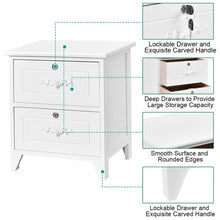 Load image into Gallery viewer, Solid Wood Elegant Storage Nightstand w/ 2 Locking Drawers-White
