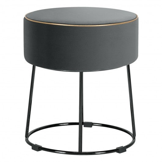Velvet Round Footrest Ottoman with Metal Base and Non-Slip Foot Pads-Gray