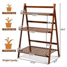 Load image into Gallery viewer, 3 Tier Folding Bamboo Flower Shelf -Brown

