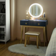 Load image into Gallery viewer, Makeup Vanity Table Set 3 Color Lighting Dressing Table-Navy
