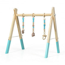 Load image into Gallery viewer, 3 Wooden Baby Teething Toys Hanging Bar-Blue
