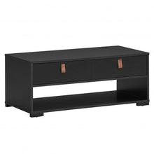 Load image into Gallery viewer, Wood Cocktail Coffee Table with 2 Drawers and Open Storage Shelf-Black
