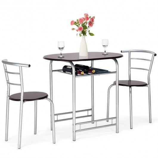 3 Pcs Home Bistro Table and 2 Chairs Dining Set-Coffee