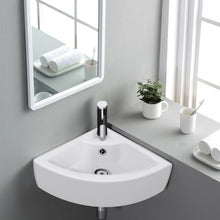 Load image into Gallery viewer, Bathroom Corner Ceramic Vessel Sink with Overflow and Faucet Hole
