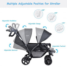 Load image into Gallery viewer, Foldable Lightweight Front Back Seats Double Baby Stroller-Black
