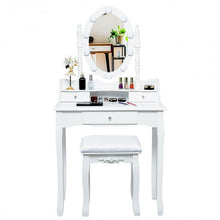 Load image into Gallery viewer, Oval Mirror Vanity Set  with 10 LED Dimmable Bulbs and 3 Drawers-White
