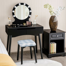 Load image into Gallery viewer, Dressing Table with Large Round Mirror and 8 Light Bulbs for Bedroom-Black
