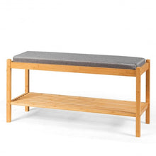 Load image into Gallery viewer, Bamboo Upholstered Padded Shoes Storage Bench
