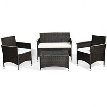 Load image into Gallery viewer, 4 pcs Patio Garden Rattan Furniture Set Coffee Table Cushioned Sofa
