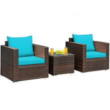 Load image into Gallery viewer, 3 Pcs Patio Conversation Rattan Furniture Set with Cushion-Turquoise

